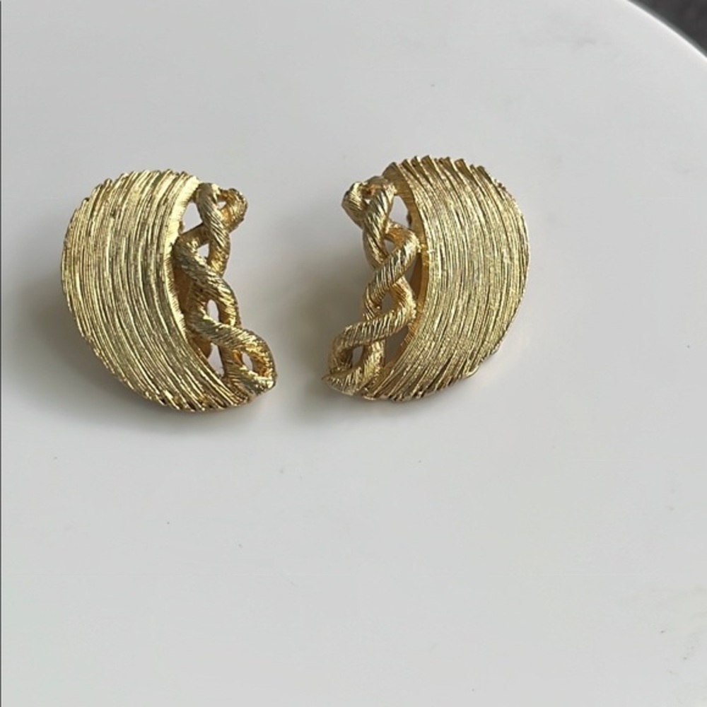 Lisner Gold tone Textured Crescent Earrings